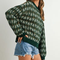 Geometric Crew neck Long Sleeve Sweater
