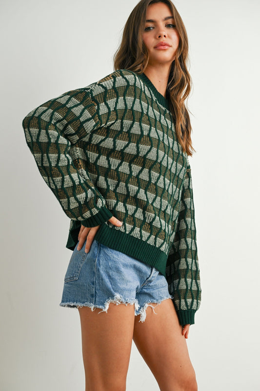 Geometric Crew neck Long Sleeve Sweater