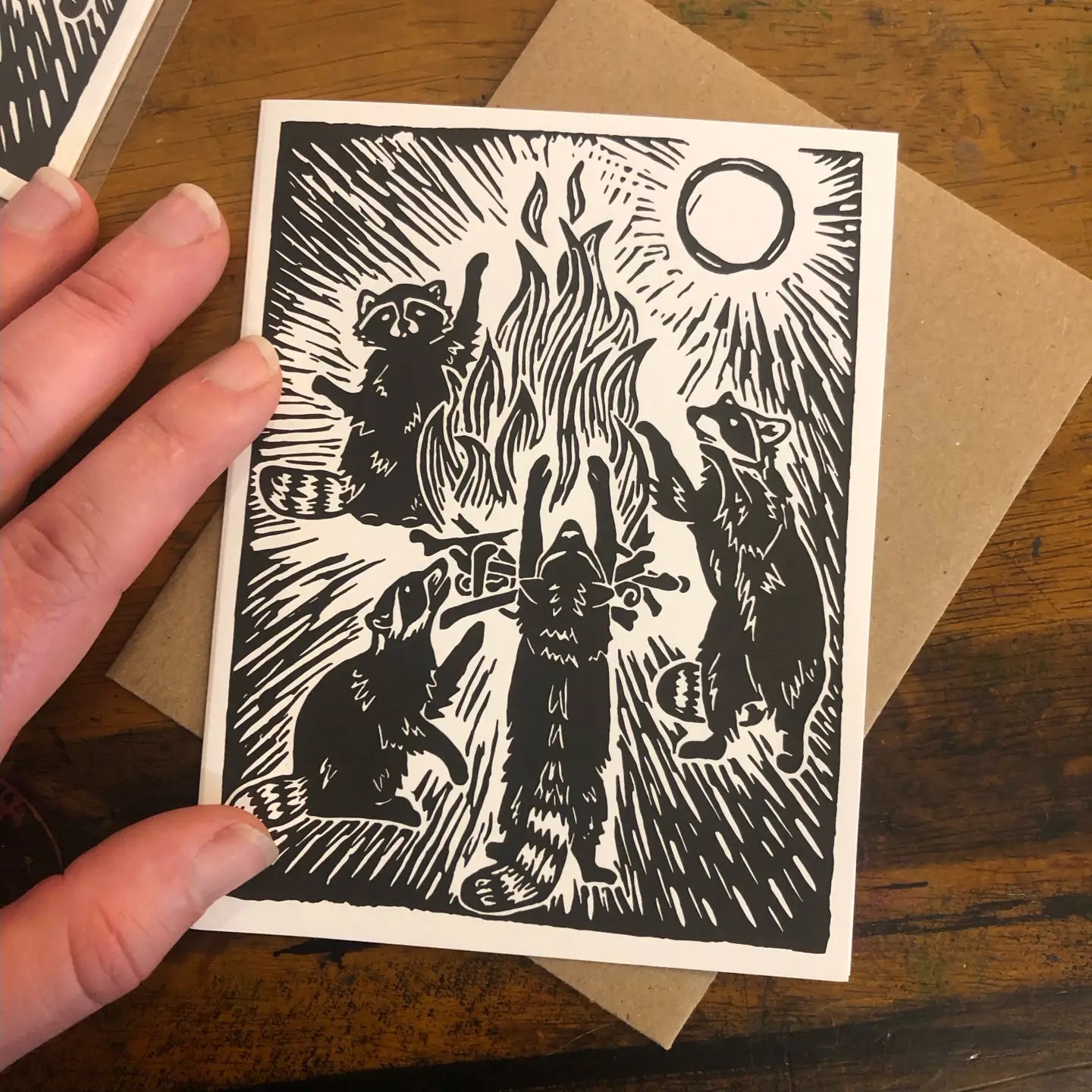 Raccoon Bonfire Card