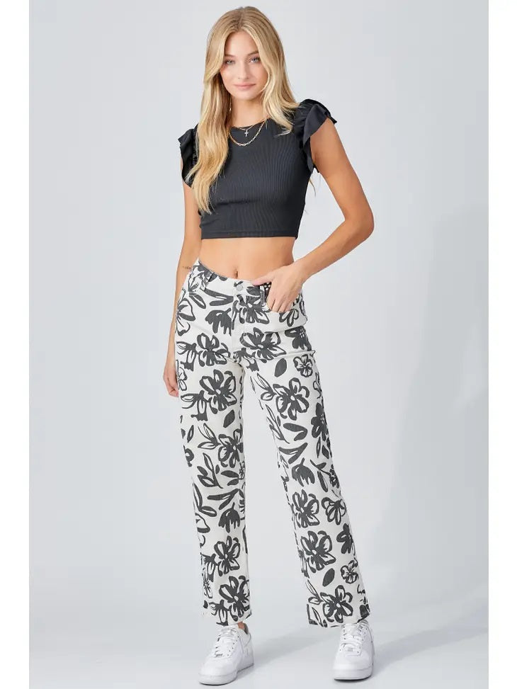 Black Flower Pants