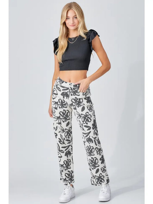 Black Flower Pants