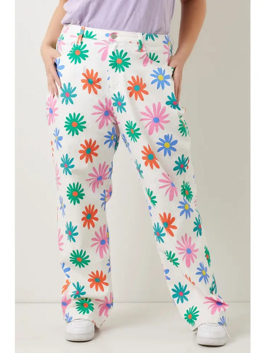 Print Stretch Denim Pant Plus Size