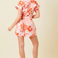 Floral Print Denim Shorts Romper