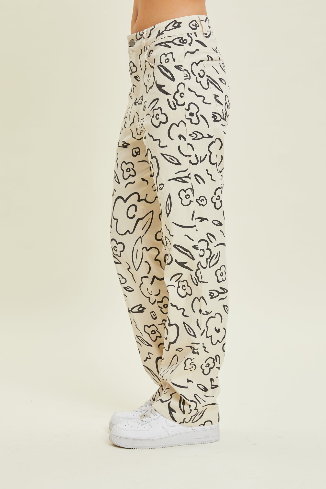 Floral Print Stretch Denim Pants