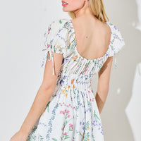 Flower Print Short Sleeve Bow Tie Romper
