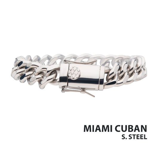 12mm Steel Miami Cuban Chain Bracelet 8"