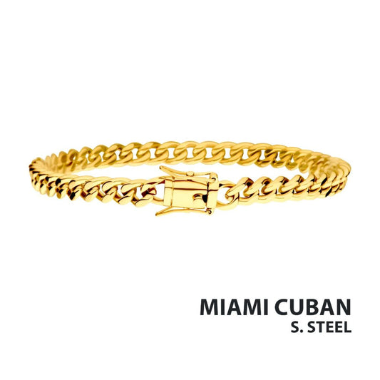 6mm 18Kt Gold IP Miami Cuban Chain Bracelet 8"