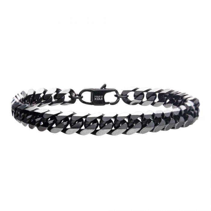 SS Black 8mm Diamond Curb Bracelet 8.5"