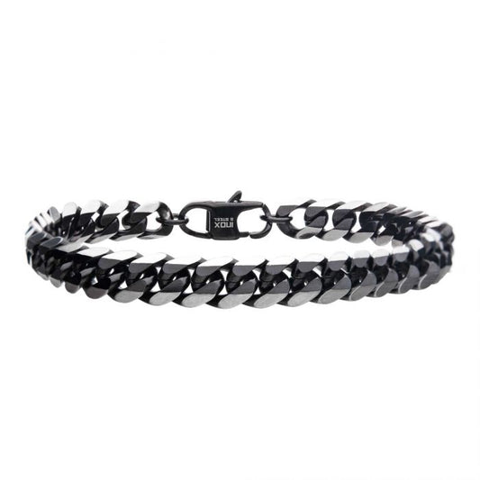 SS Black 8mm Diamond Curb Bracelet 8.5"