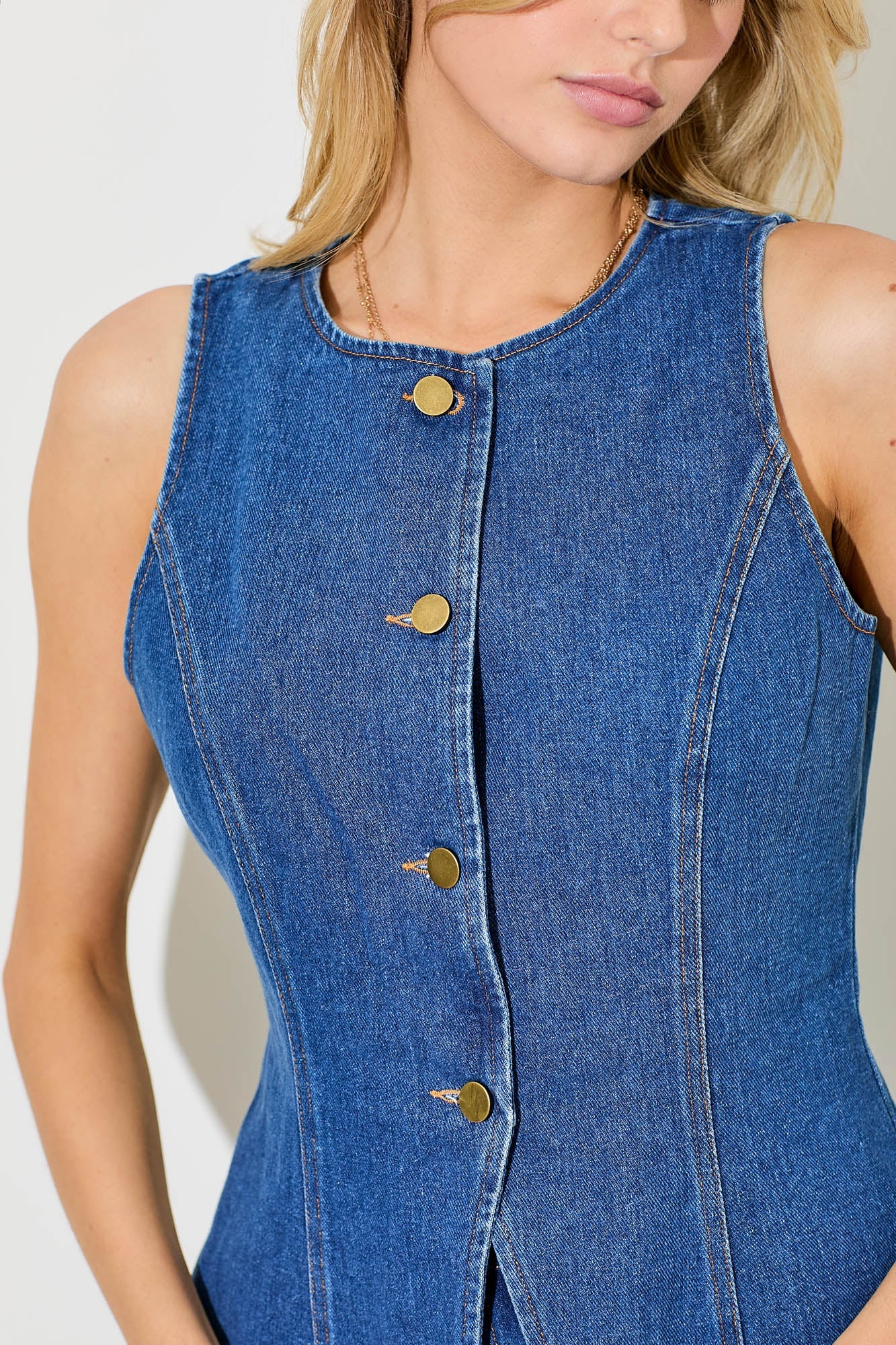 Button Front Denim Vest