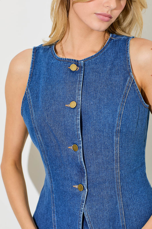 Button Front Denim Vest