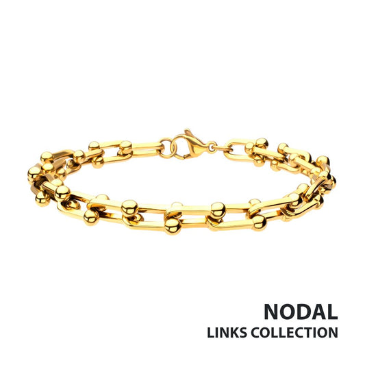18Kt Gold IP Stainless Steel Nodal Link Chain Bracelet 8"