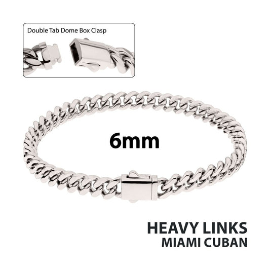 Steel Heavy Miami Cuban Chain Bracelet 6mm x 7.5"