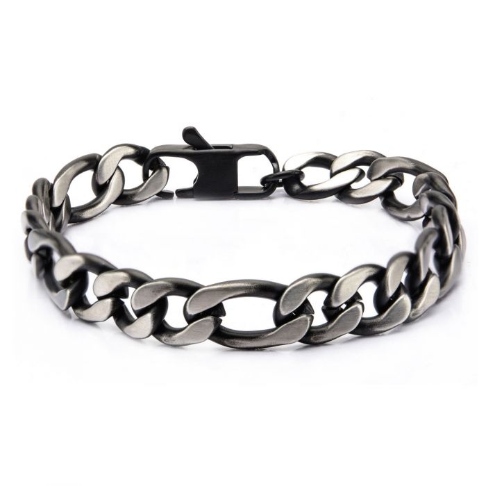 Black IP Figaro Chain Bracelet 8.5"