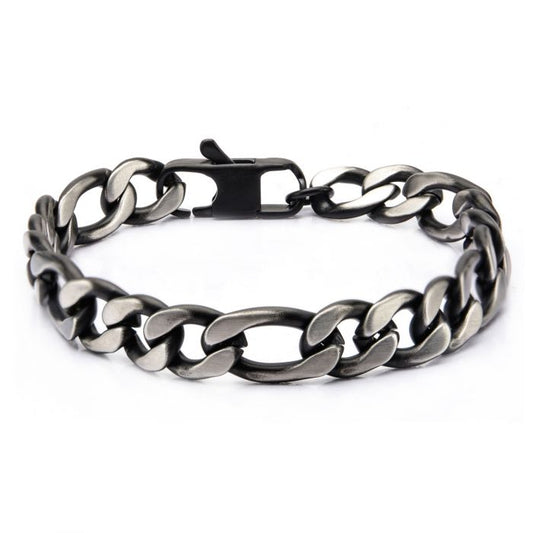 Black IP Figaro Chain Bracelet 8.5"