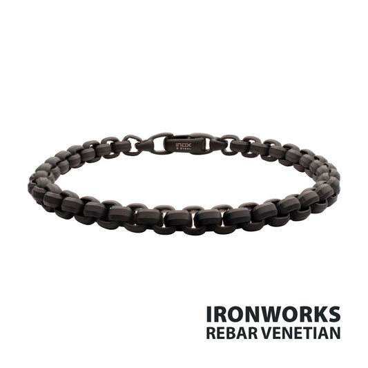 6mm Matte Finish Black IP Steel Boc Chain Bracelet 8"