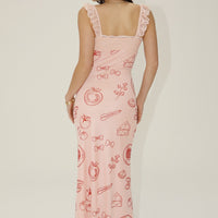 Printed Maxi Dress With Lace Trim Rose