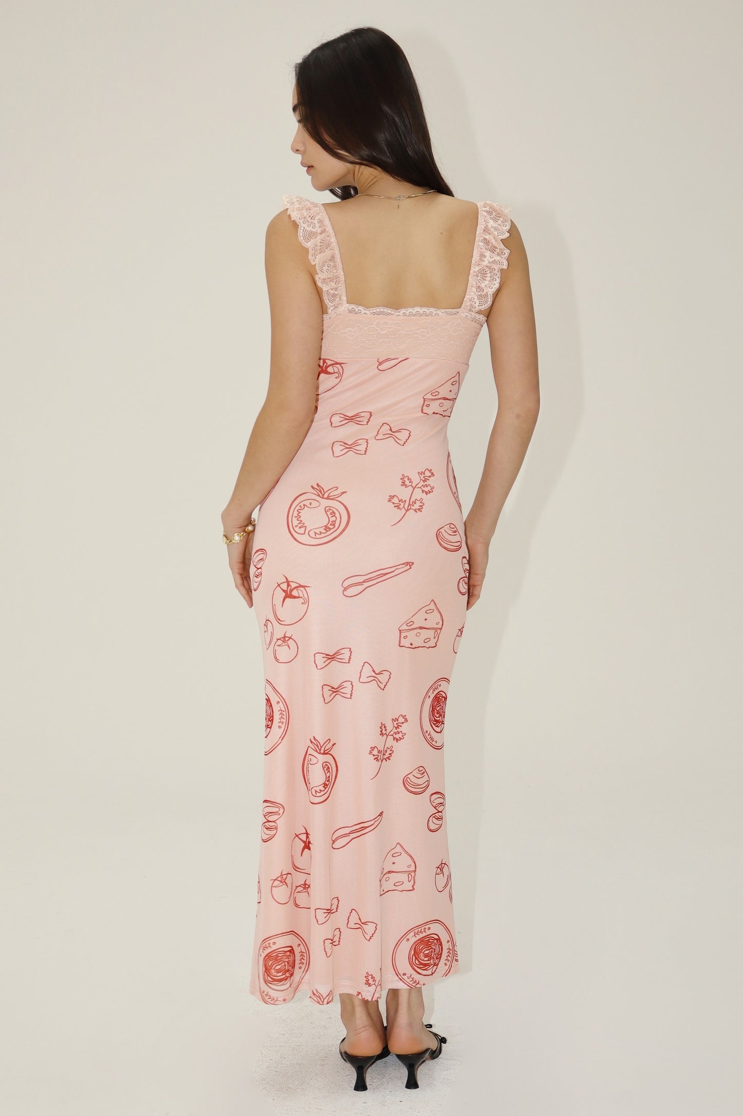 Printed Maxi Dress With Lace Trim Rose
