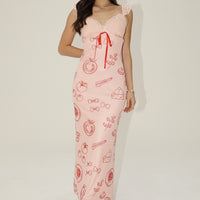 Printed Maxi Dress With Lace Trim Rose