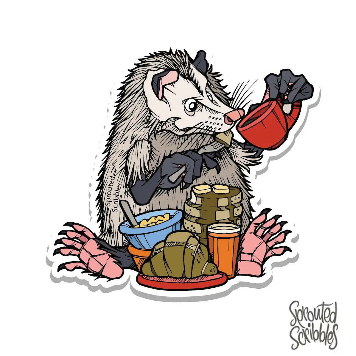 Breakfast Opossum Sticker