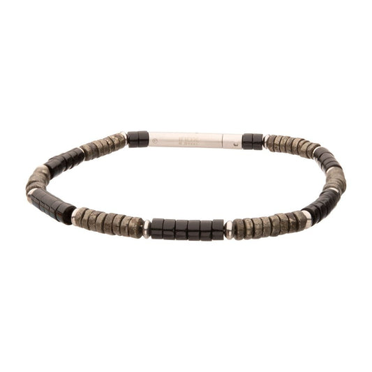 Onyx / Pyrite Heishi Bead Bracelet 7.75"