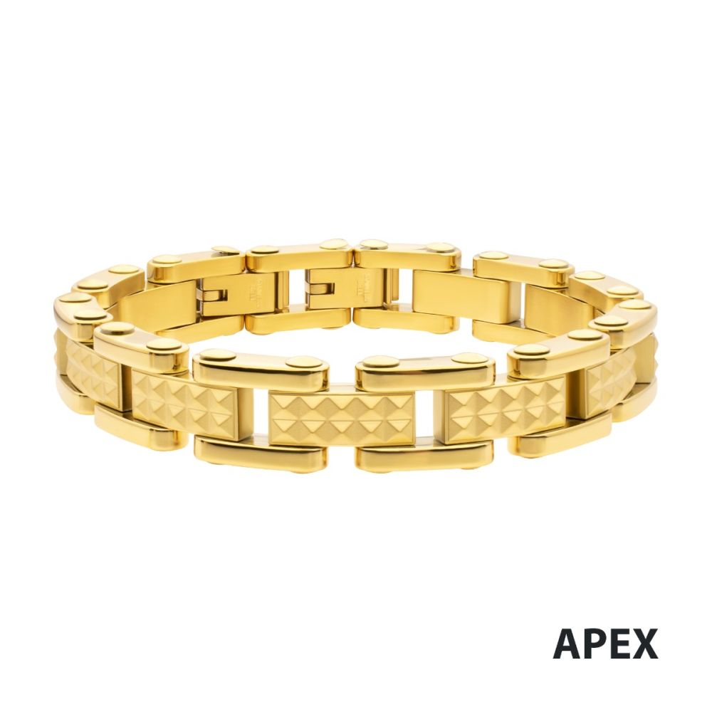 18kt Gold IP Steel Matte Finish Pyramid P{attern Link Bracelet