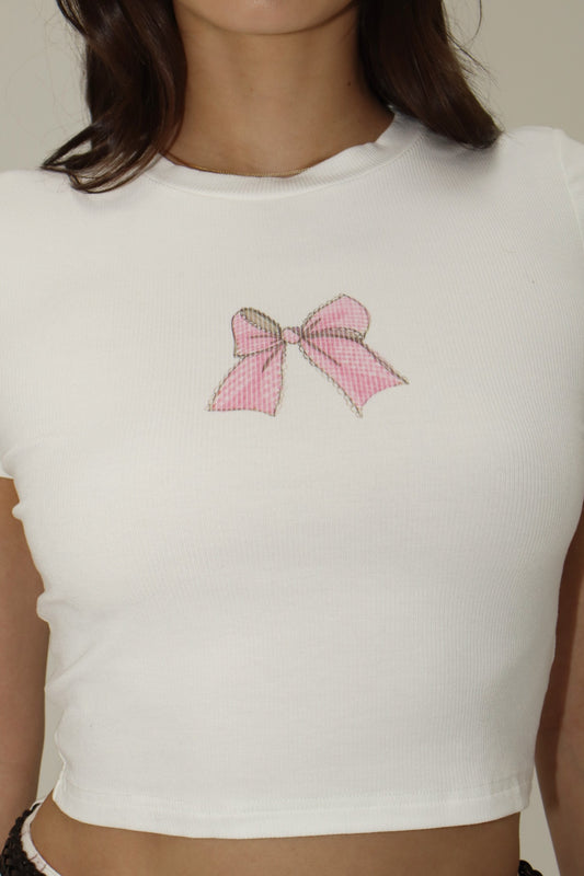 Off White Top With Pink Bow