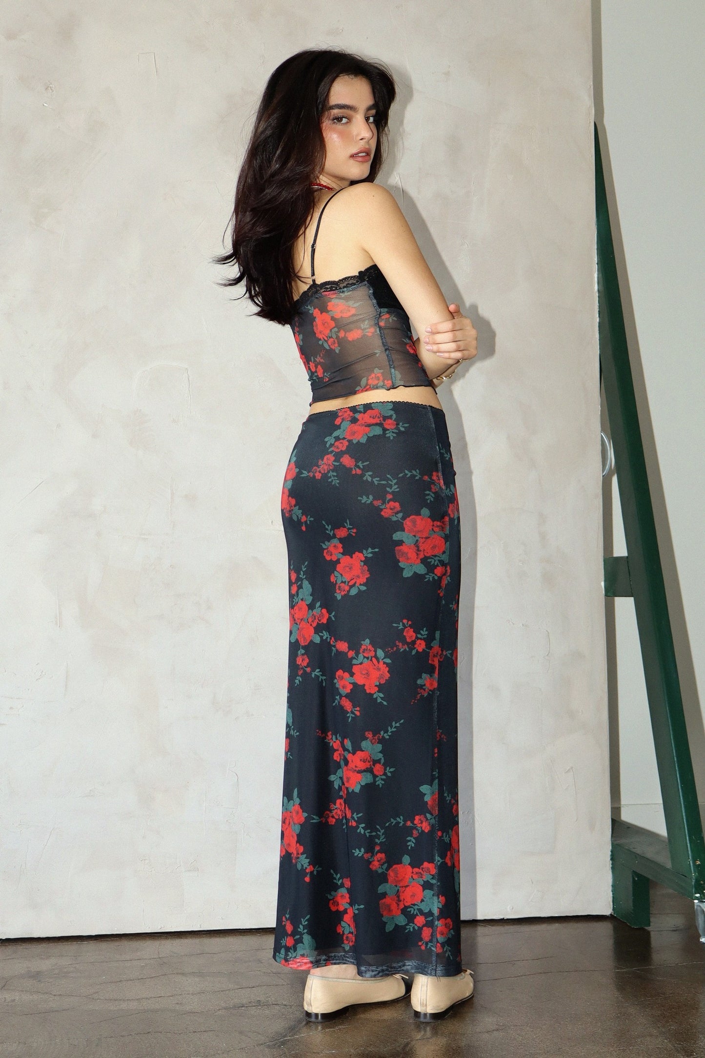 Rose Mesh Lace Trim Cami Top