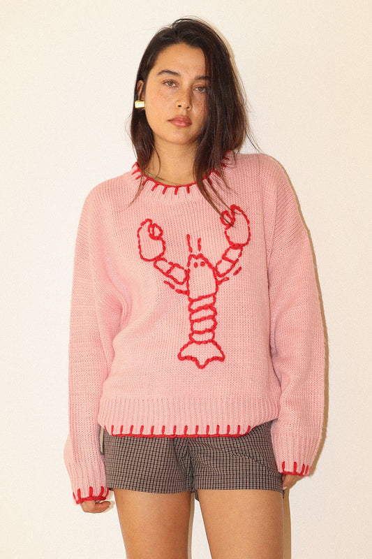 Lobster sweater with stitching hem