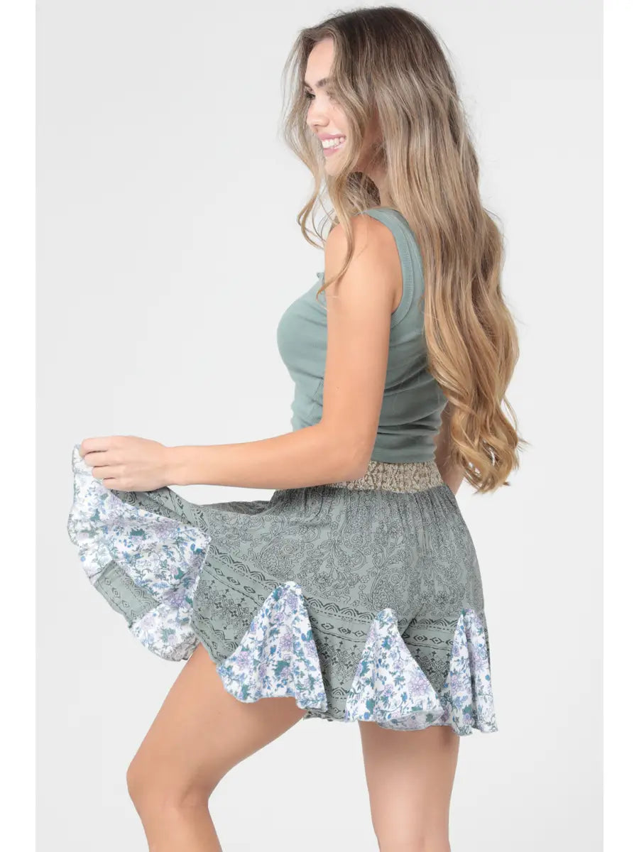 Tie Smocked Waist Printed Shorts