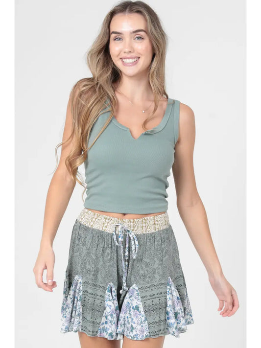 Tie Smocked Waist Printed Shorts