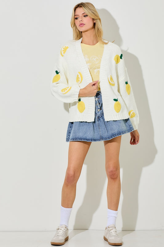 3D Lemon Sweater Cardigan Plus Size