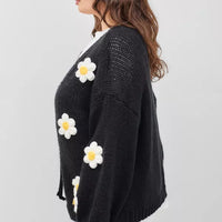 Plus Size Knit Caridgan W Bubble Sleeve