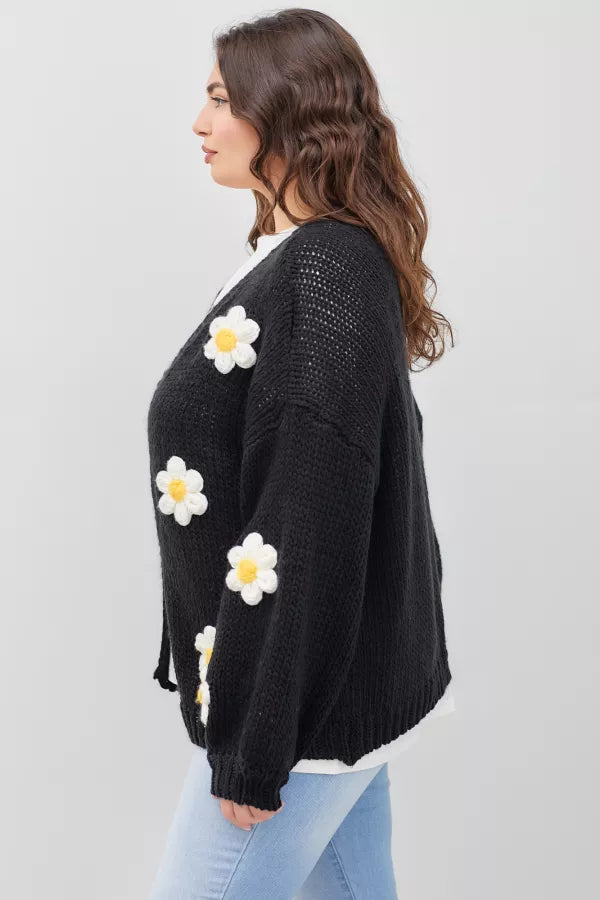 Plus Size Knit Caridgan W Bubble Sleeve