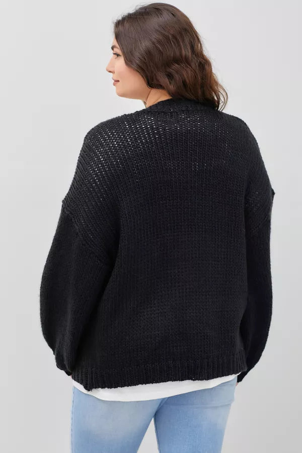 Plus Size Knit Caridgan W Bubble Sleeve