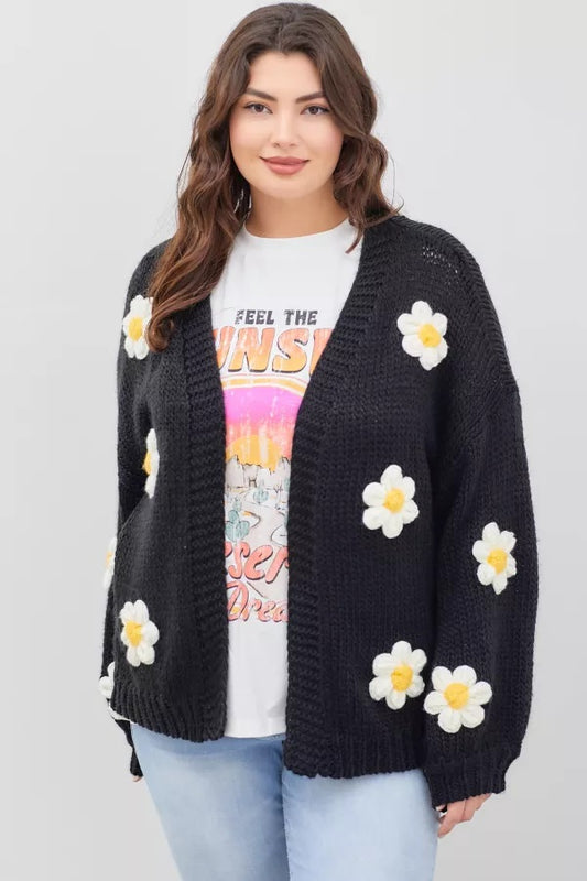 Plus Size Knit Caridgan W Bubble Sleeve