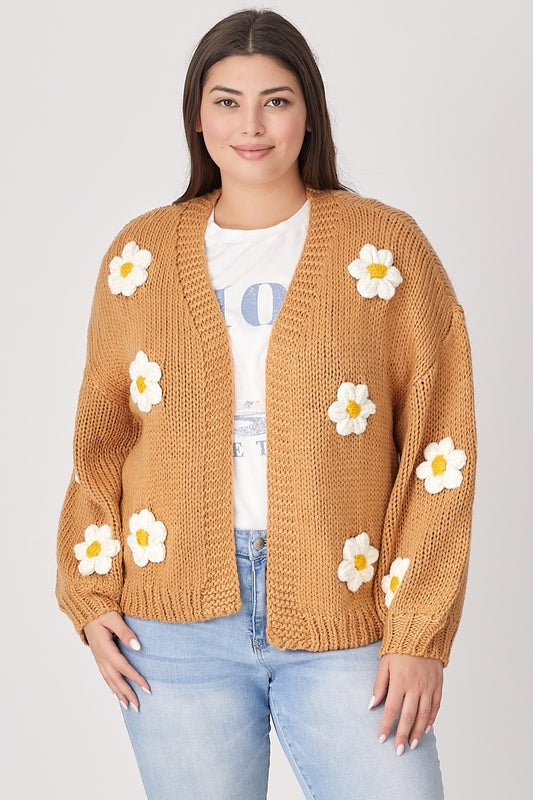 Plus Knit Cardigan W Bubble Sleeve