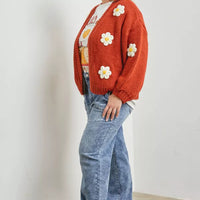 Plus Knit Cardigan W Bubble Sleeve