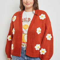 Plus Knit Cardigan W Bubble Sleeve