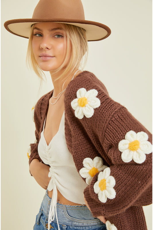 Knit Cardigan With Bubble Sleeves