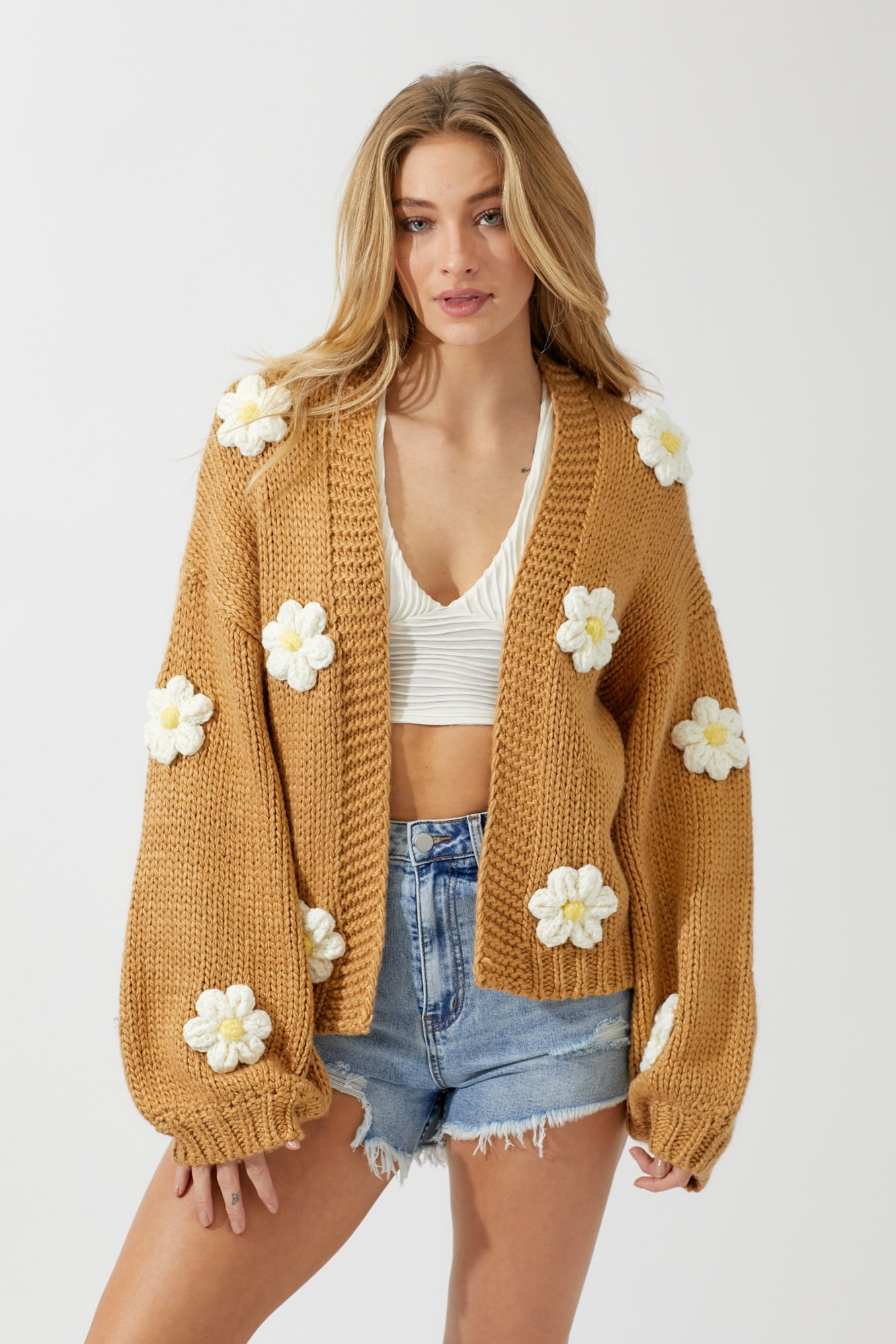 Knit Cardigan With Bubble Sleeve