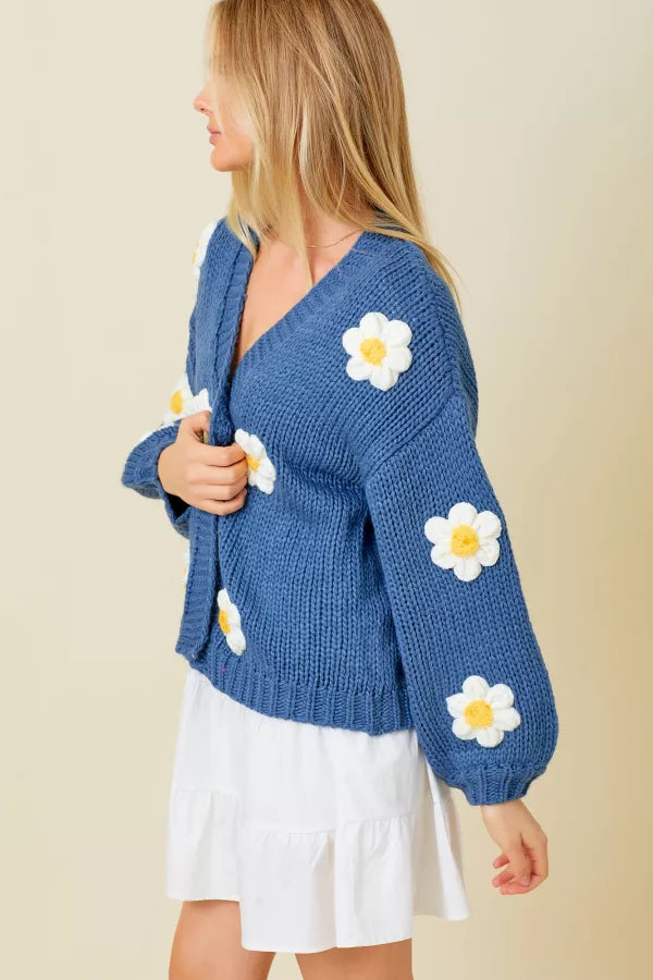 Knit Cardigan W Bubble Sleeve