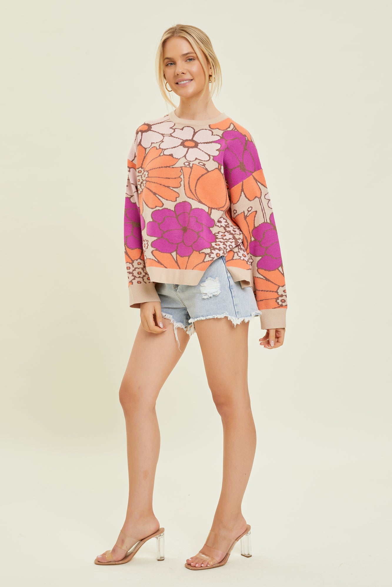 Floral Pattern Knit Sweater