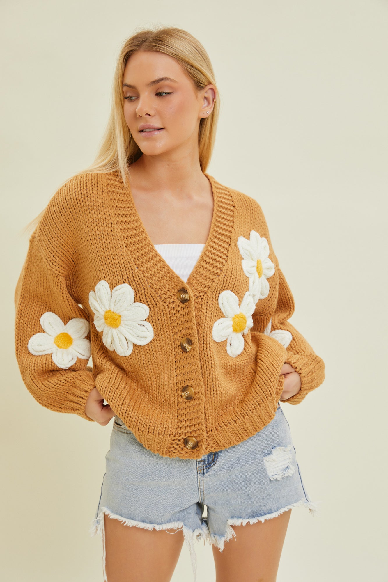 Floral Cardigan W Buttons Sweater