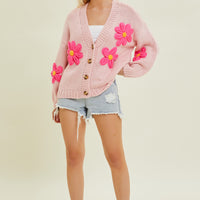 Floral Knit Cardigan Sweater