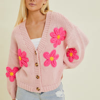 Floral Knit Cardigan Sweater
