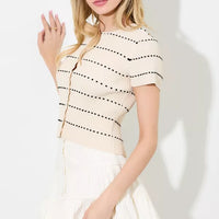 Dotted Button Up Ribbed Top