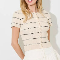 Dotted Button Up Ribbed Top