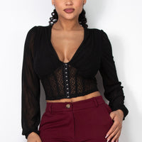 Mesh Long Sleeve Corset Top