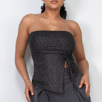 Mesh Dot Foil Ruched Hem Top